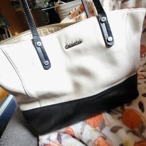 Calvin Klein Two-Tone Tote Bag - Cream & Black